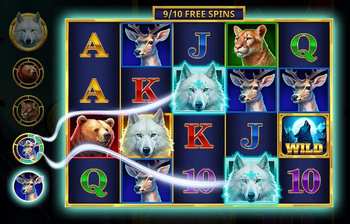 During Free Spins, Powered Wolves are collected to fill the symbol meters.