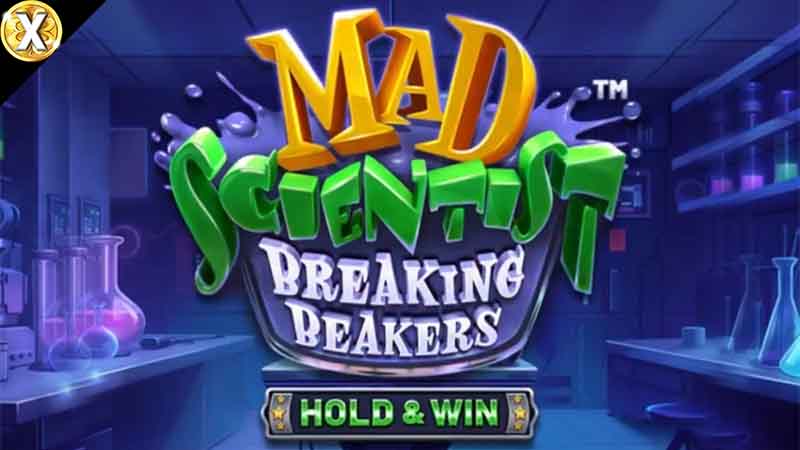 Mad Scientist Breaking Beakers Slot Logo